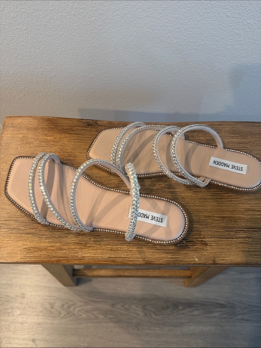 Steve Madden Nude Rhinestone Multi-Strap Sandals